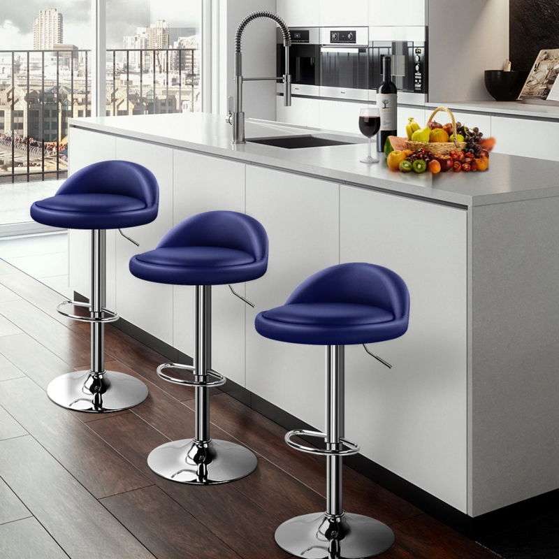 Bar Stool Cobalt Blue Pedestal Base Adjustable Height Swivel Chrome
