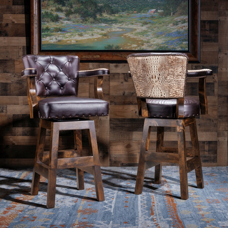 Bar Stool Crocodile Print Back Diamond Tufting Dark Espresso