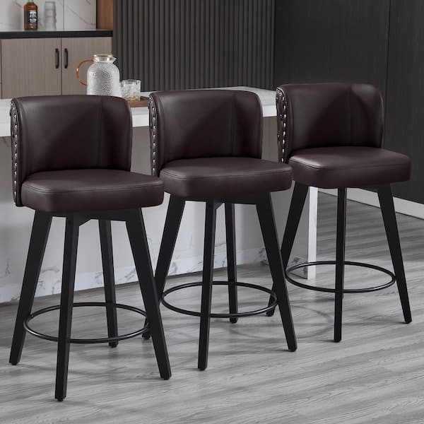 Bar Stool Dark Brown Nailhead Trim Curved Back Tapered Legs