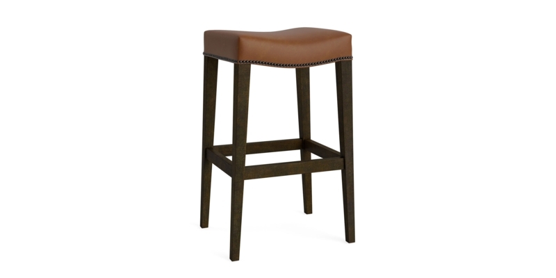 Bar Stool Dark Espresso Finish Saddle Seat Nailhead Trim Backless