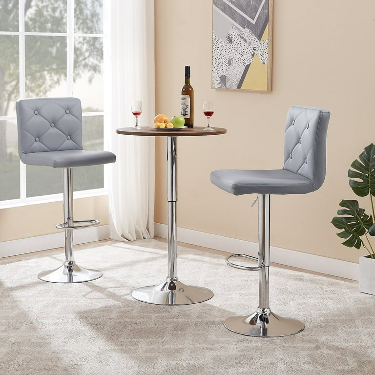 Bar Stool Dove Gray Diamond Tufted Adjustable Polished Chrome