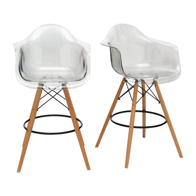 Bar Stool Eiffel Style Bracing Wooden Base Transparent Lucite Seat
