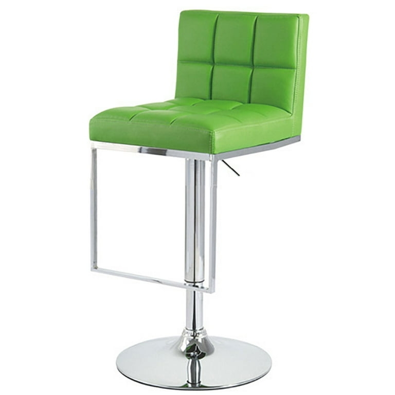 Bar Stool featuring grid tufted stitching and rectangular chrome footrest.