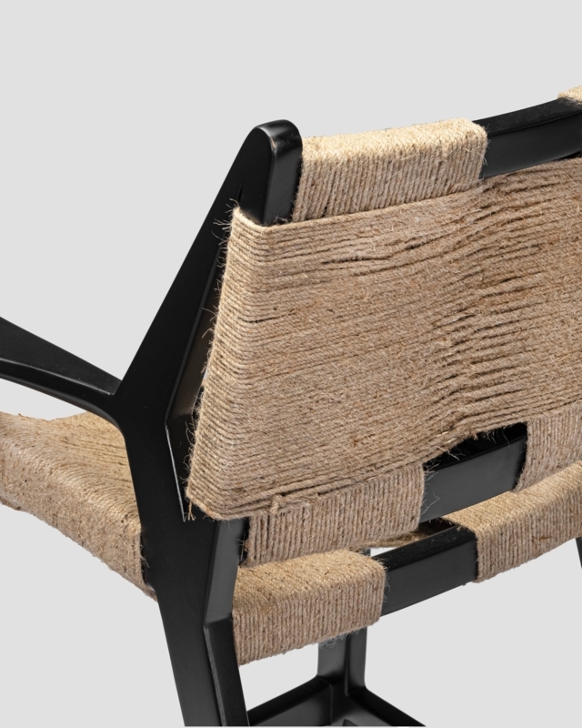 Bar Stool featuring Matte Black Angular Frame and Rope