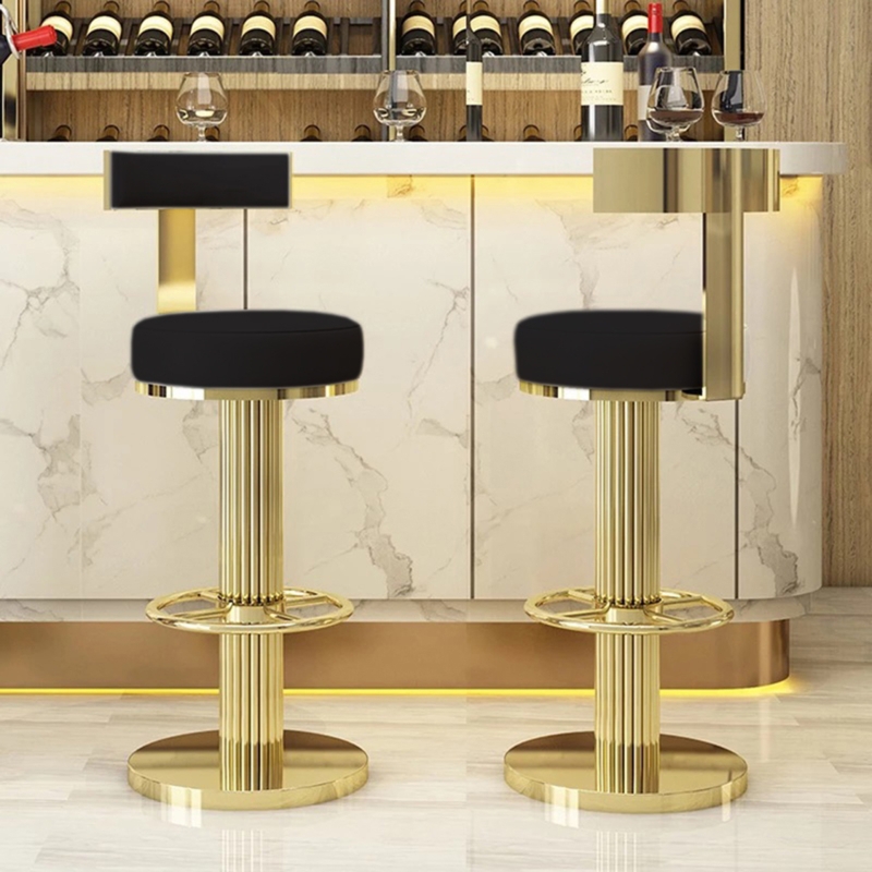 Bar Stool Fluted Gold Pedestal Black Art Deco Cantilever Backrest