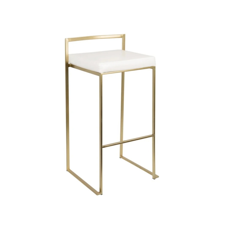 Bar Stool: Geometric Frame Stool with White Seat and Slender Legs