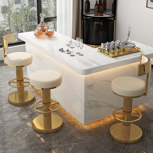 Bar Stool: Glam Counter Height Stool with Polished Fluted Base