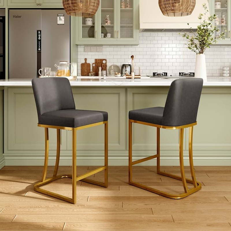 Bar Stool Gold Cantilever Base Upholstered Curved Front Legs Glam