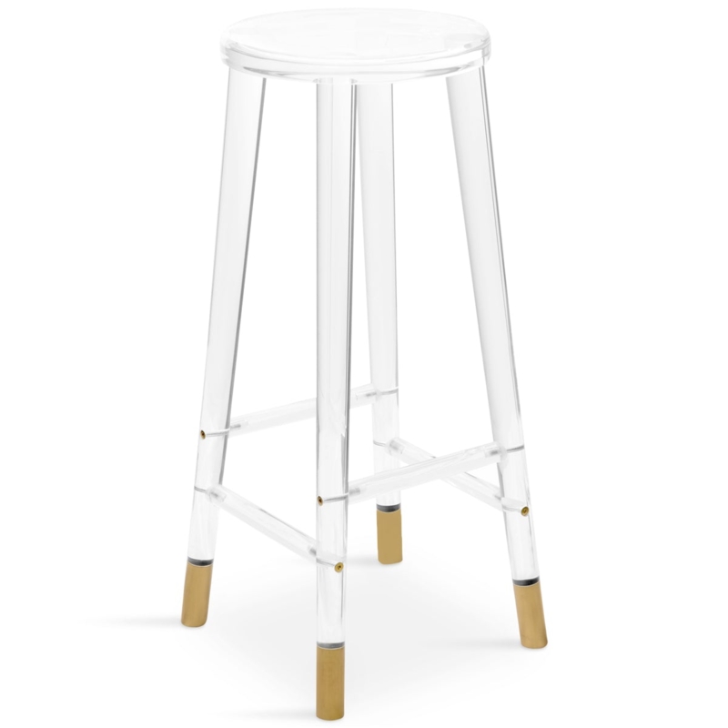 Bar Stool Gold Metal Tips Backless Lucite Clear Legs