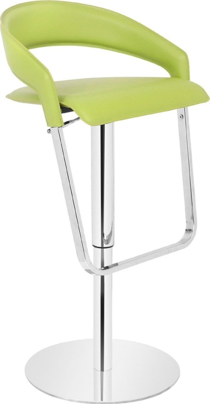 Bar Stool in real leather with wraparound open back cutout and chrome.
