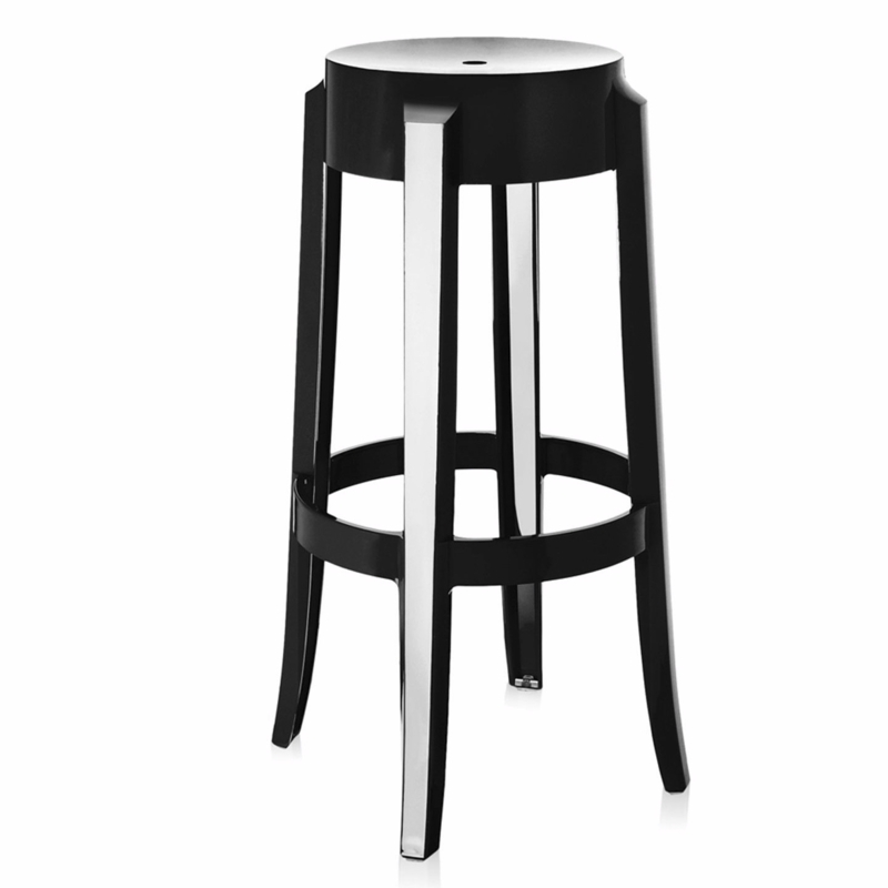 Bar Stool in Solid Glossy Black Finish with Round Seat and Finger Hole