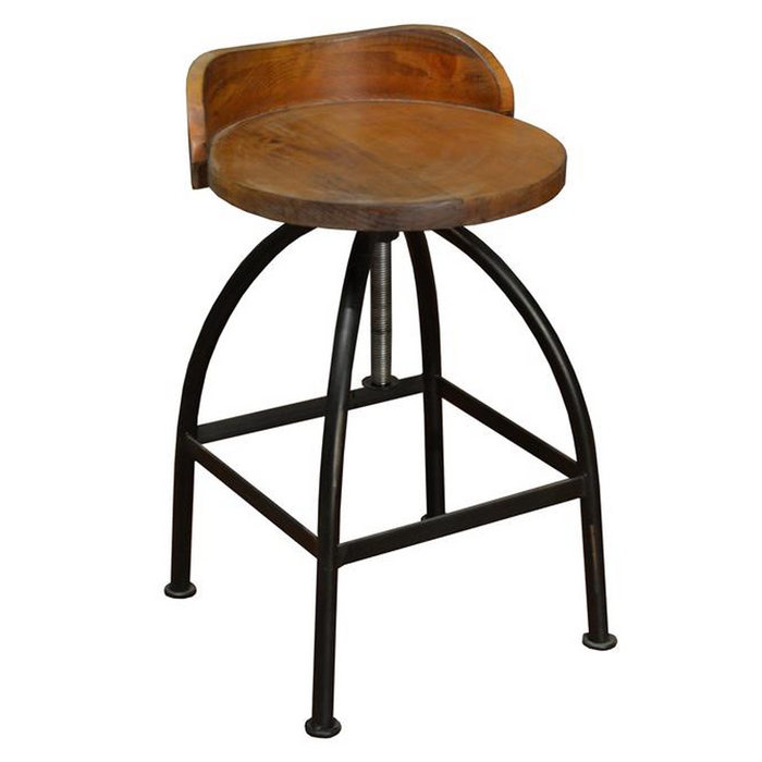 Bar Stool Industrial Adjustable Height Screw Mechanism Walnut Wood Seat