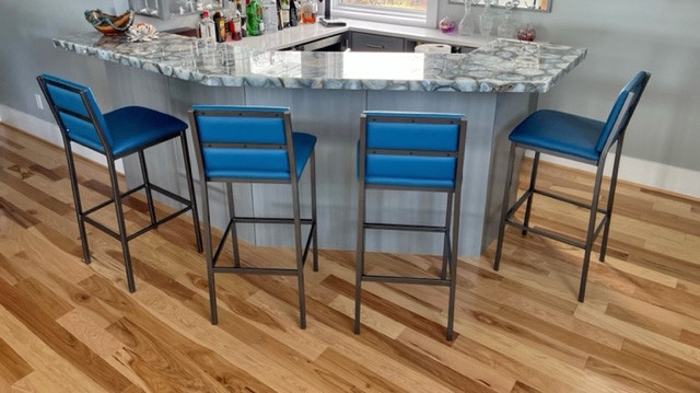 Bar Stool Industrial Gunmetal Frame Cobalt Blue Triple Padded Back