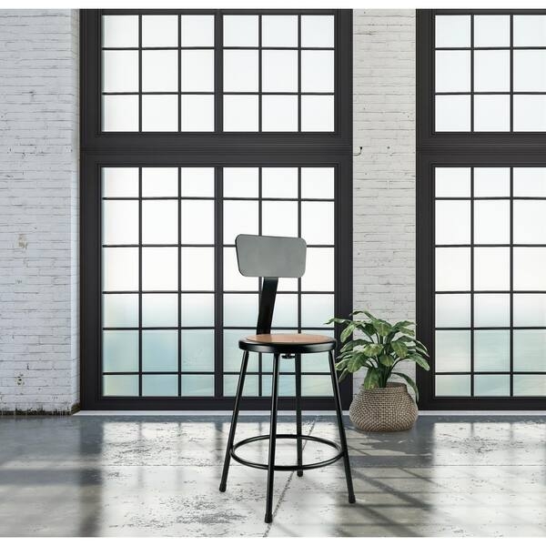 Bar Stool Industrial Loft Steel Frame Rectangular Backrest Wood Seat