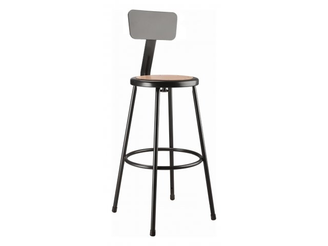 Bar Stool Industrial Matte Black Steel Frame Wood Toned Seat Backrest