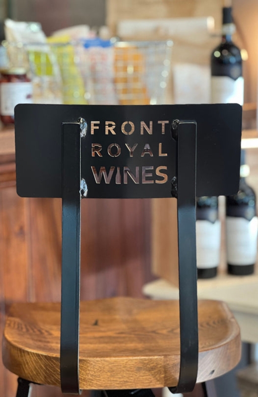 Bar Stool Laser Cut Logo, Contoured Wood Seat, Matte Black Metal