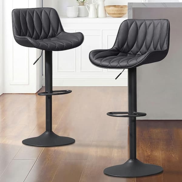 Bar Stool Leaf Pattern Quilting Matte Black Frame Adjustable Swivel