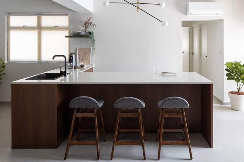 Bar Stool low profile with Curved Grey Upholstered Seat