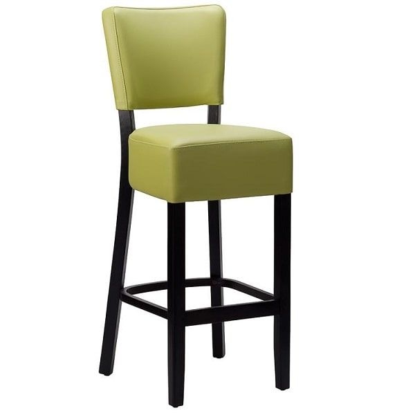 Bar Stool: Matte black frame with thick padded lime green seat.