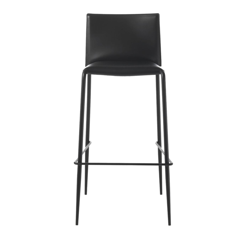 Bar Stool Matte Black Slim Profile Low Back Visible Stitching Modern