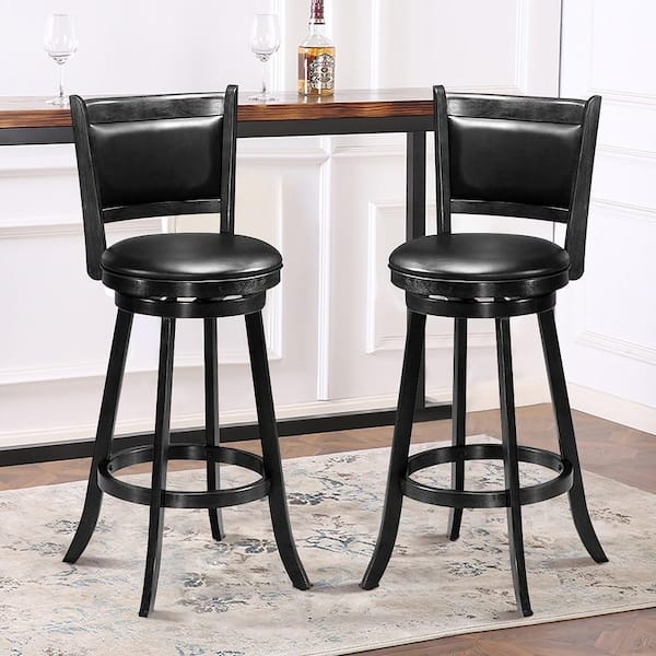 Bar Stool Matte Black Wood Toned Swivel Seat Footrest Ring