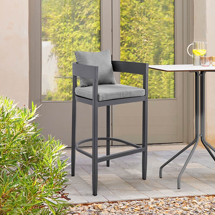 Bar Stool Matte Charcoal Metal Wrap Around Backrest Circular Footrest