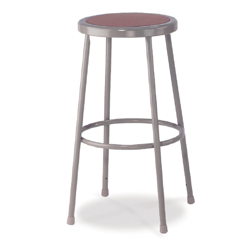 Bar Stool Minimalist Slate Grey Tubular Metal Round Mahogany Top