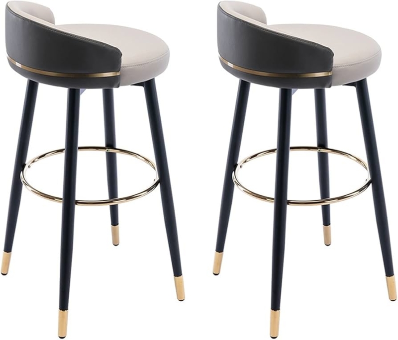 Bar Stool Modern Glam Two-Tone Upholstery Gold Leg Caps Swivel