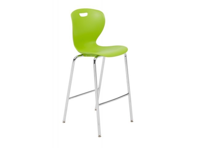 Bar Stool: Molded plastic shell, integrated handle back, chrome legs.