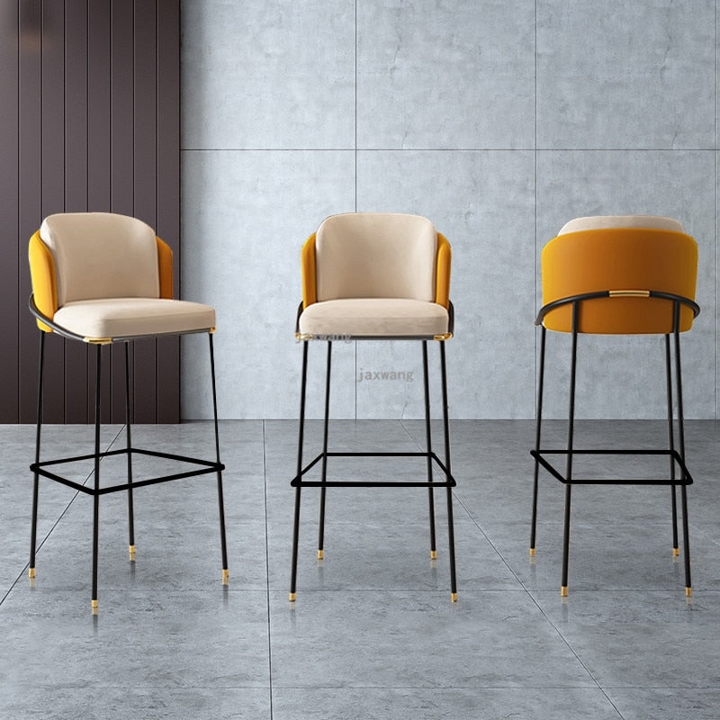 Bar Stool Mustard Yellow Two Tone Gold Accents Curved Back Modern
