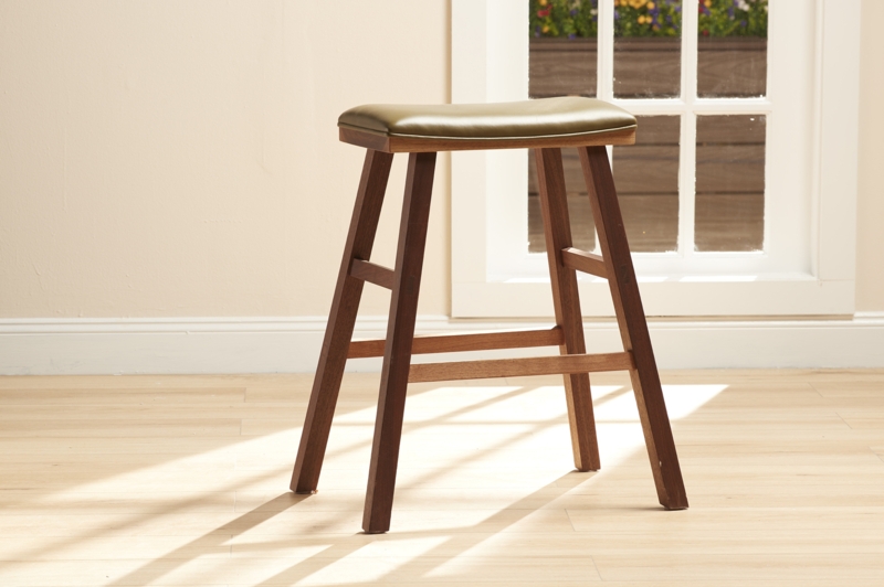 Bar Stool Olive Green Walnut Tapered Legs Backless Contoured Seat