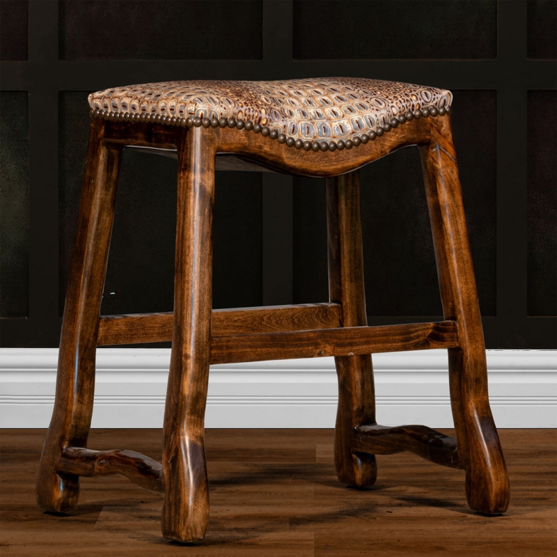 Bar Stool Organic Carved Legs Crocodile Pattern Saddle Seat