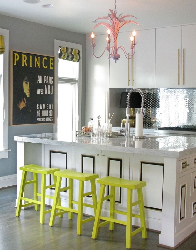 Bar Stool: Painted wood backless saddle seat for kitchen islands.