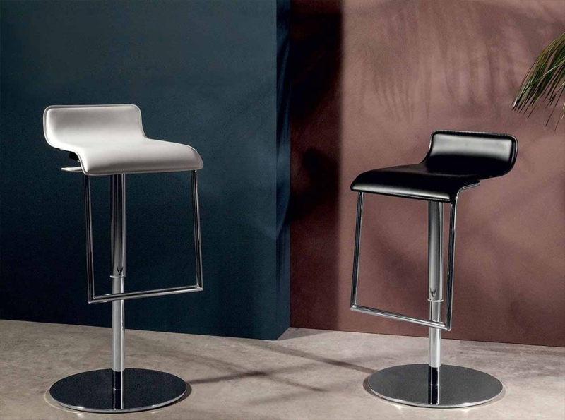 Bar Stool Polished Chrome Pedestal Rectangular Footrest Low Back