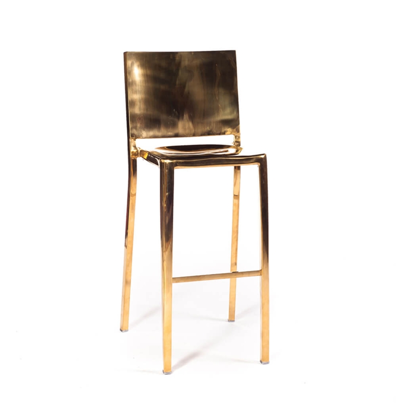 Bar Stool: Polished Gold Counter Stool with Distinct Square Backrest