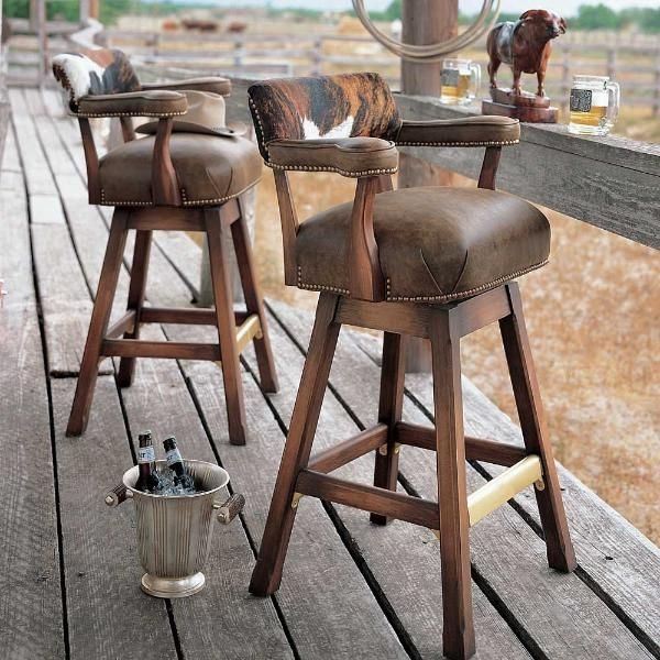 Bar Stool Rustic Cowhide Print Brass Nailhead Swivel Base