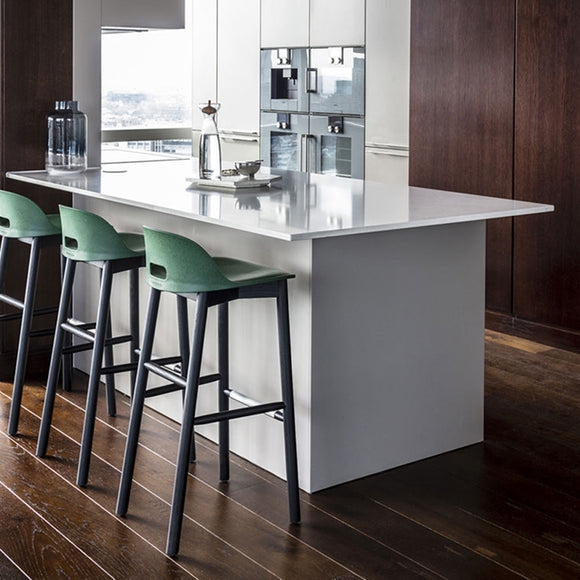 Bar Stool Sage Green Seat Cutout Handle Matte Black Legs Minimalist