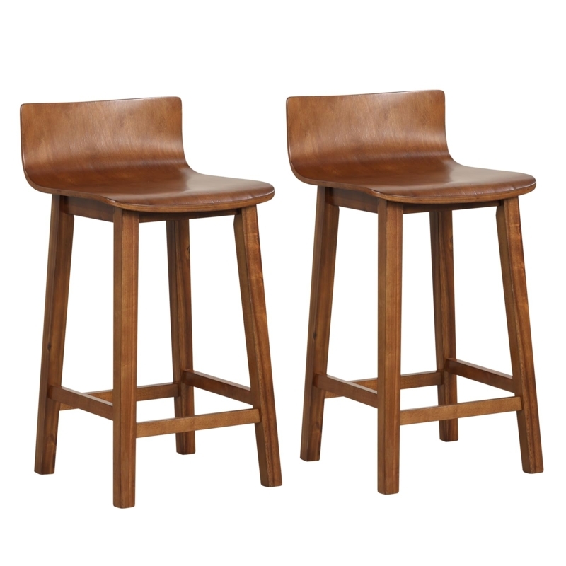 Bar Stool Sculpted Seat Honey Brown Wood Toned Farmhouse Style