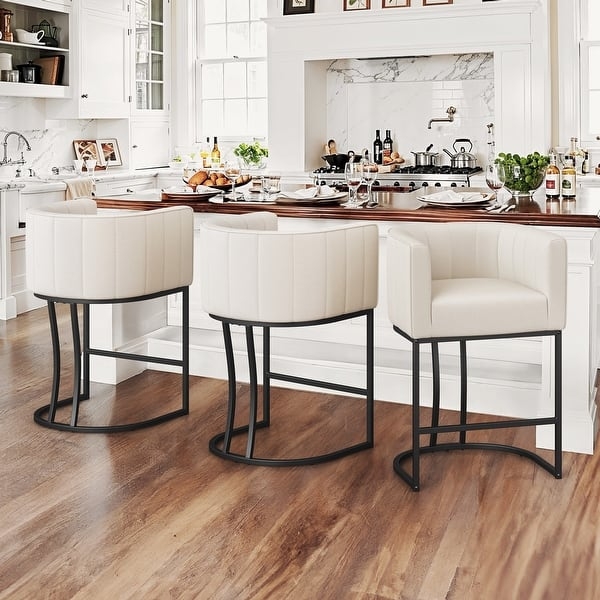 Bar Stool Semicircular Sled Base Vertical Channeling Barrel Back