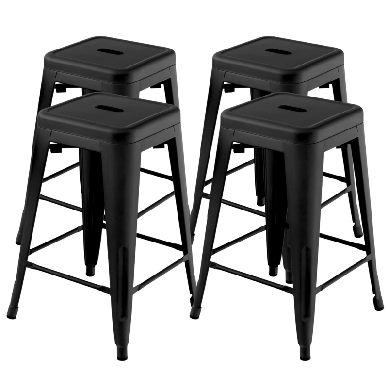 Bar Stool Set of 4 Metal Stackable Square Seat Handle Cutout Kitchen