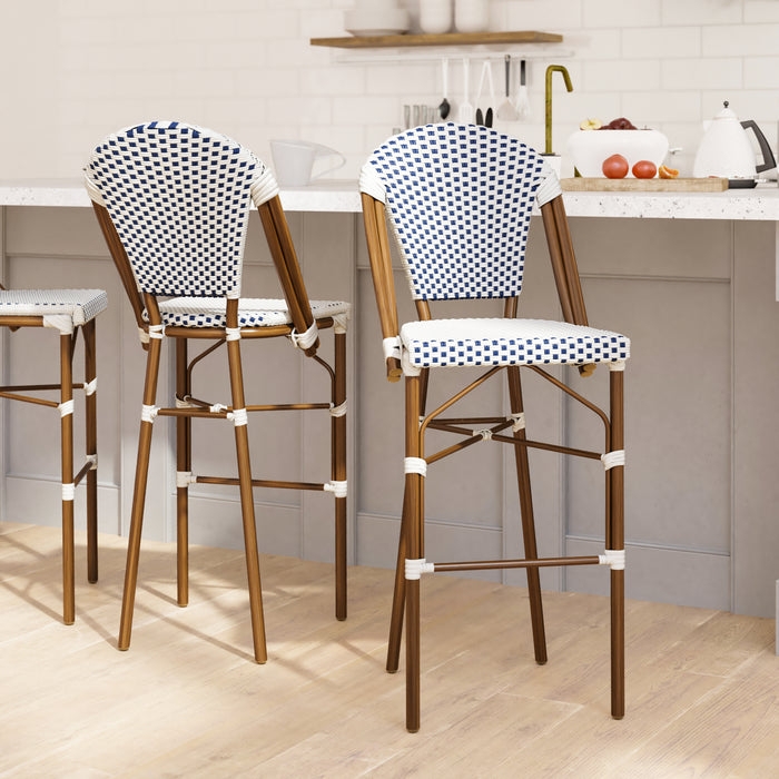 Bar Stool showcasing Classic Navy and White Checkerboard Weave
