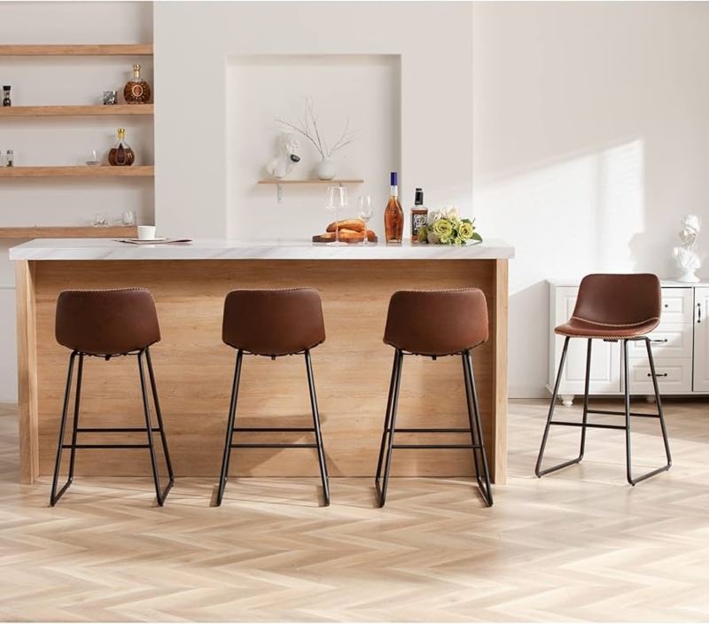 Bar Stool Sled Base Contrast Stitching Low Back Faux Leather