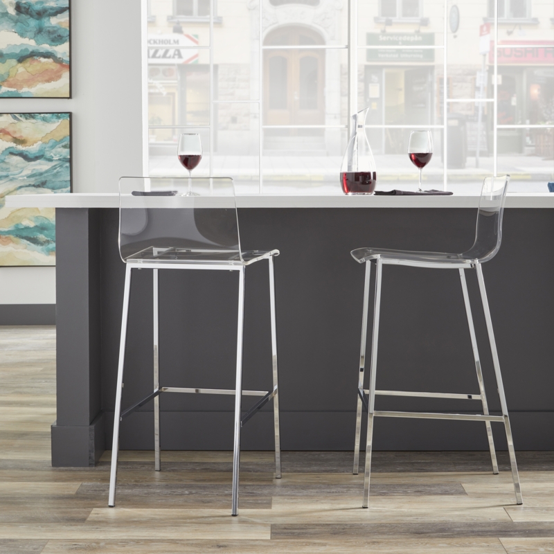 Bar Stool Slim Metal Frame Low Profile Back Clear Acrylic Seat