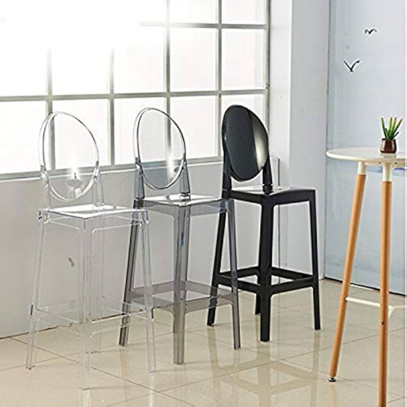 Bar Stool Smoke Grey Finish Oval Back Acrylic Molded Design