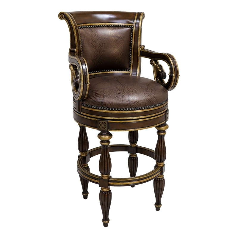 Bar Stool Snakeskin Pattern Antique Gold Scroll Back Traditional