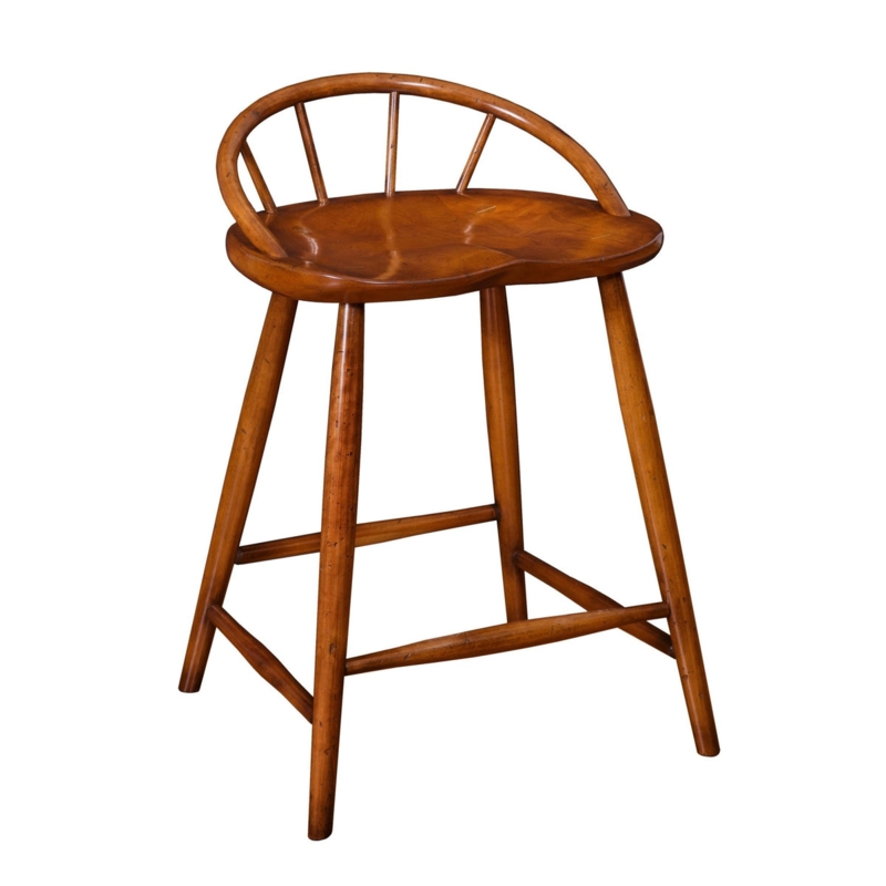 Bar Stool Spindle Back Saddle Seat Honey Brown Wood Farmhouse