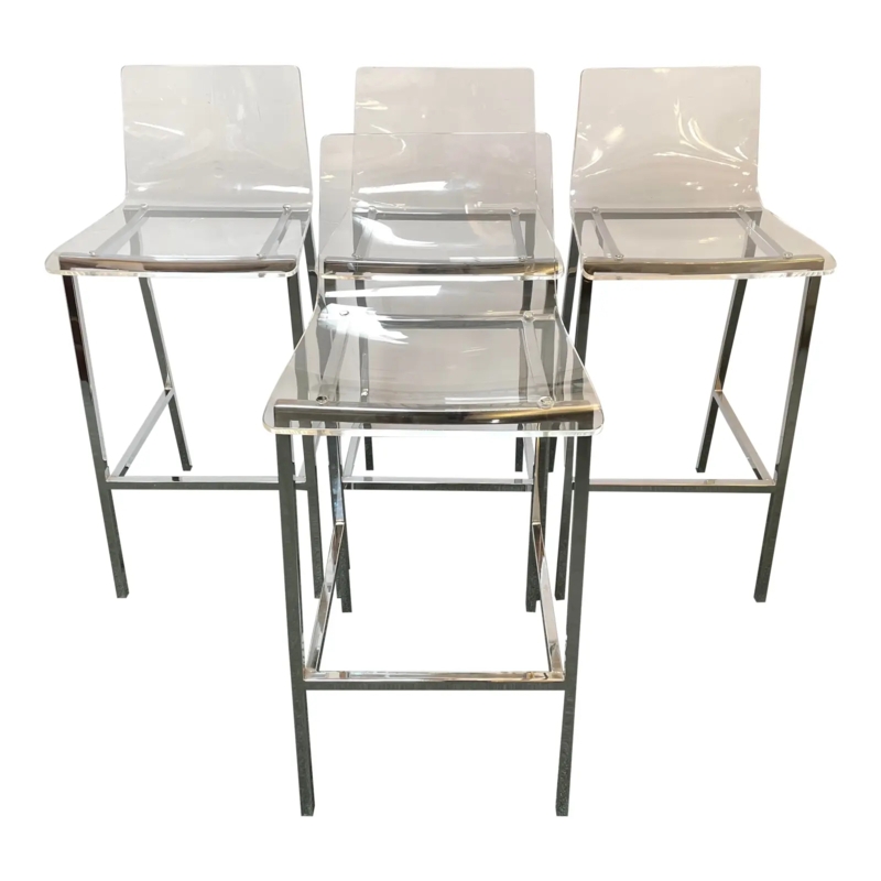 Bar Stool Square Profile Frame Lucite And Chrome Transparent Acrylic