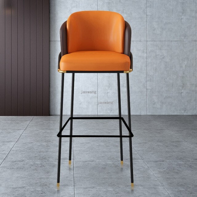 Bar Stool Tangerine Orange Two Tone Gold Toned Accents Curved Back