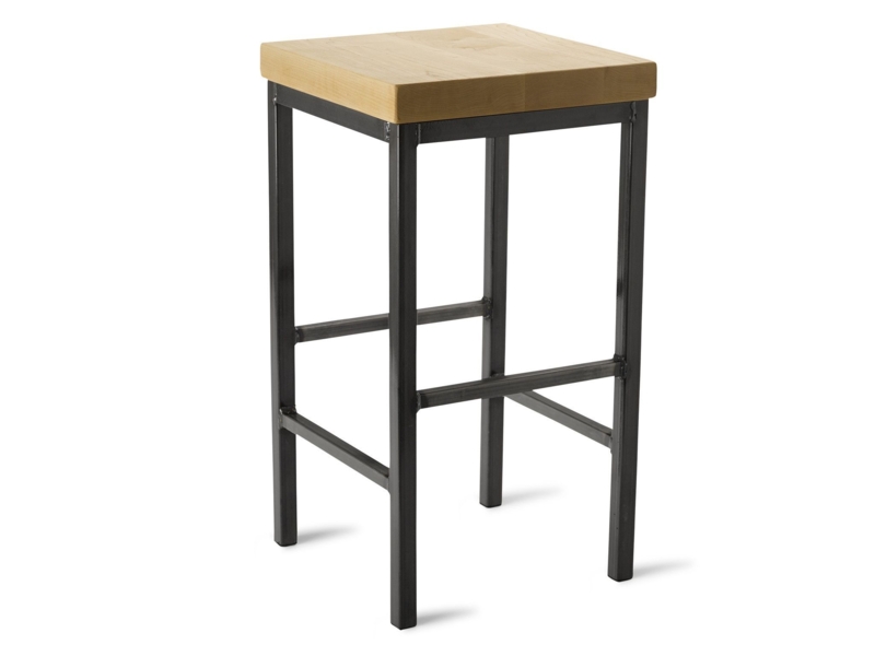 Bar Stool Thick Wood Slab Seat Square Tubing Metal Rustic Modern