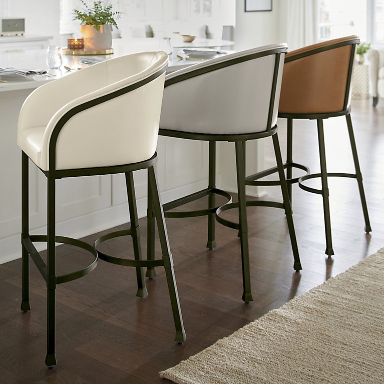 Bar Stool Transitional Barrel Seat Cognac Tan Dark Bronze Frame